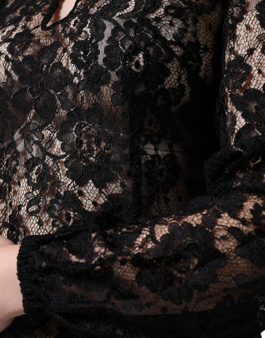 Dolce &amp; Gabbana - Black Floral Lace See Through Long Sleeve Top