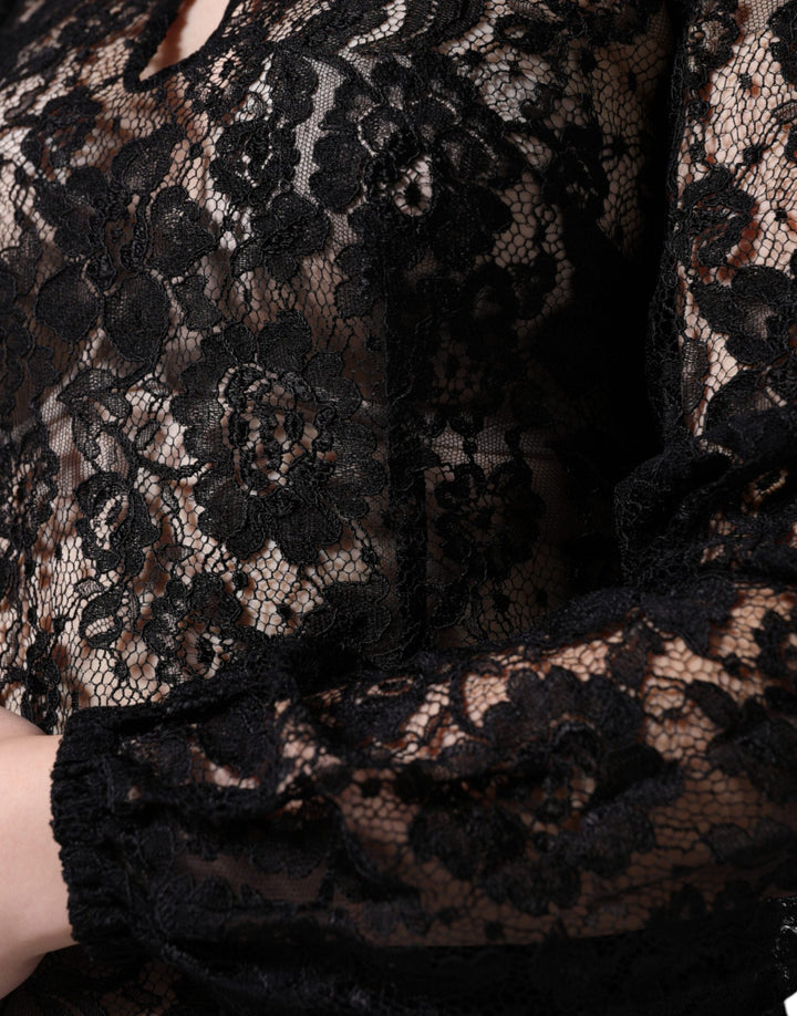 Dolce &amp; Gabbana - Black Floral Lace See Through Long Sleeve Top