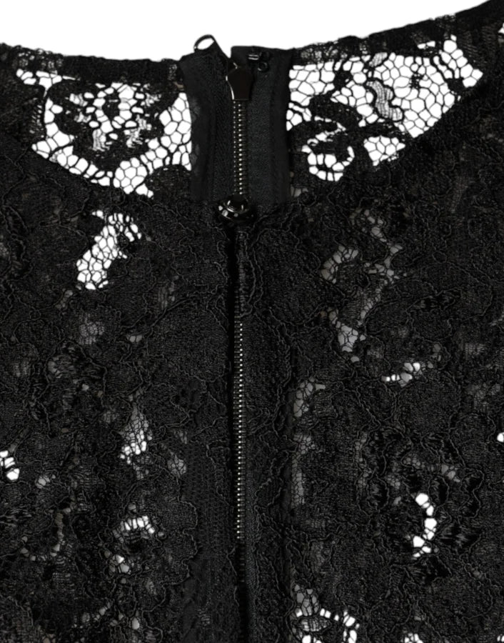 Dolce &amp; Gabbana Black Floral Lace See Through Long Sleeve Top