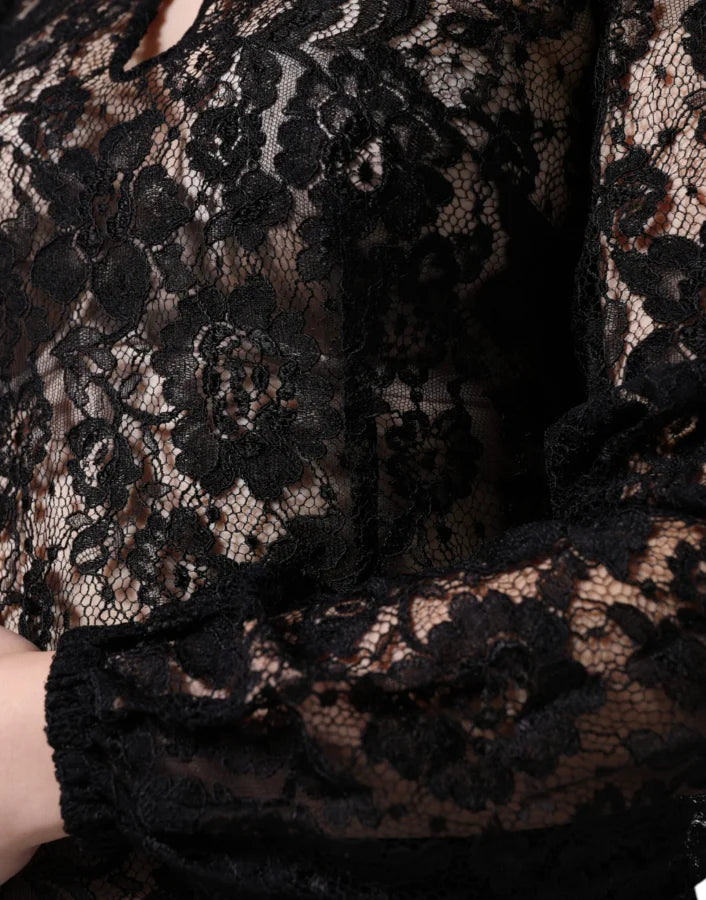 Dolce &amp; Gabbana Black Floral Lace See Through Long Sleeve Top