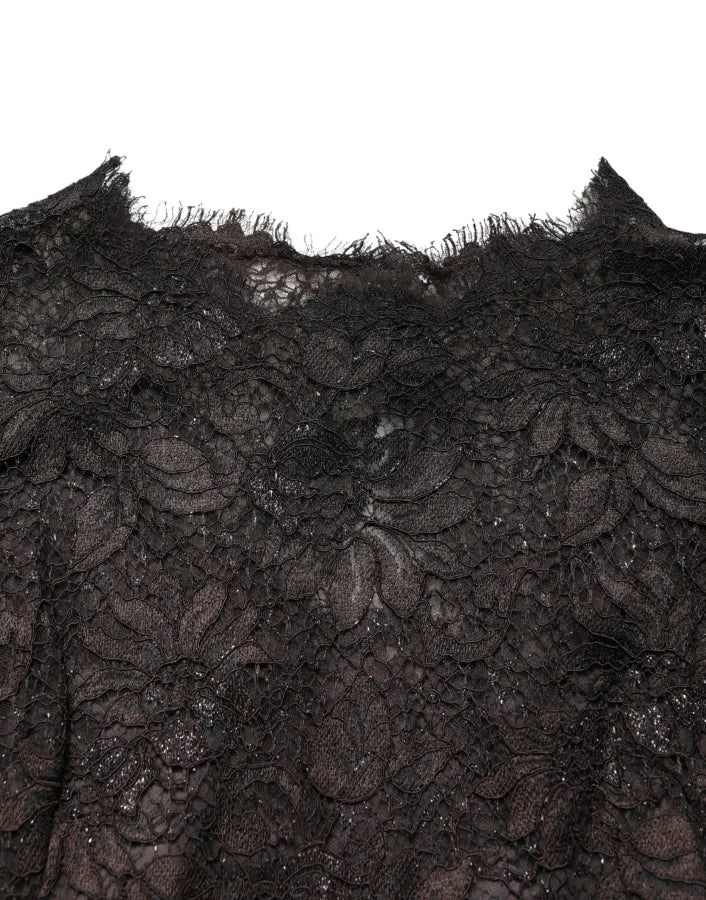 Dolce &amp; Gabbana Black Floral Lace Sheath Long Maxi Dress