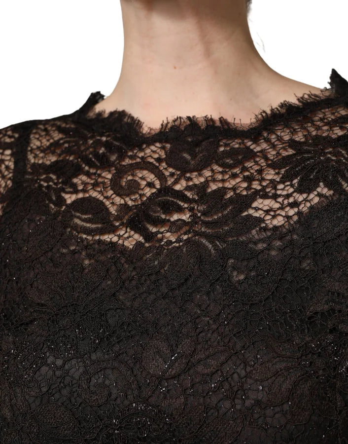 Dolce &amp; Gabbana Black Floral Lace Sheath Long Maxi Dress