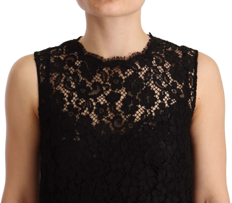 Dolce &amp; Gabbana Black Floral Lace Sheath Sleeveless Mini Dress