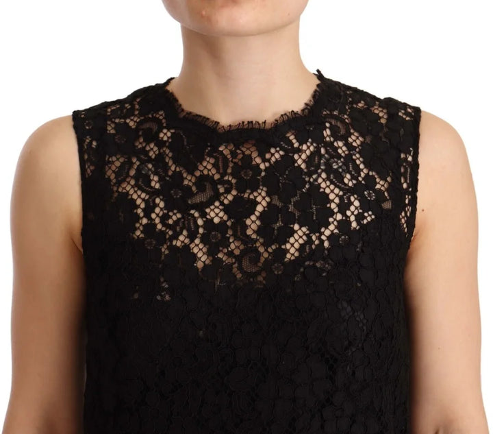Dolce &amp; Gabbana Black Floral Lace Sheath Sleeveless Mini Dress