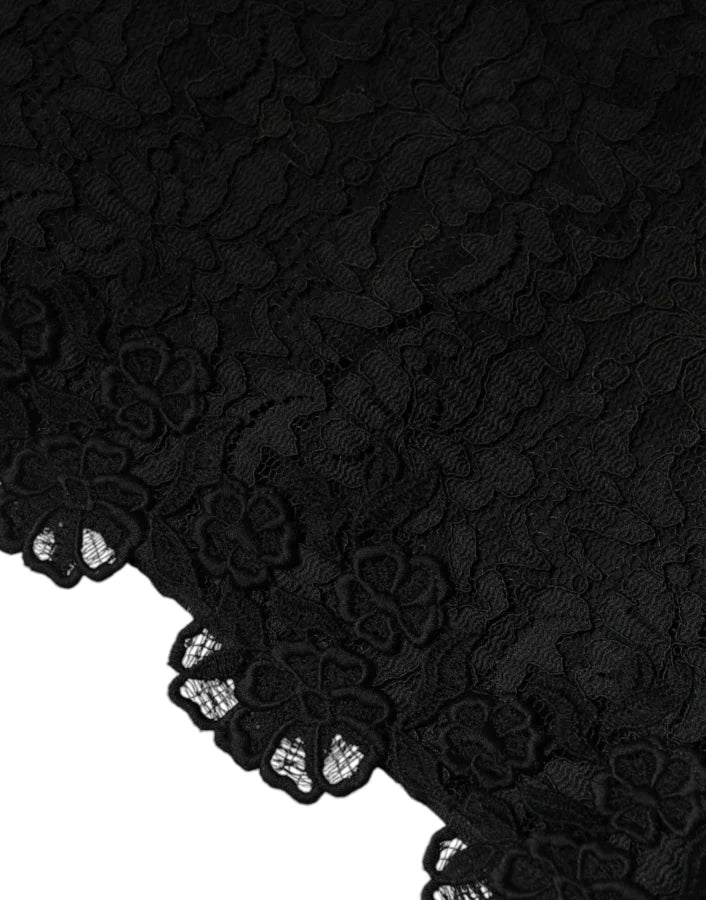 Dolce &amp; Gabbana Black Floral Lace Sheath Sleeveless Mini Dress