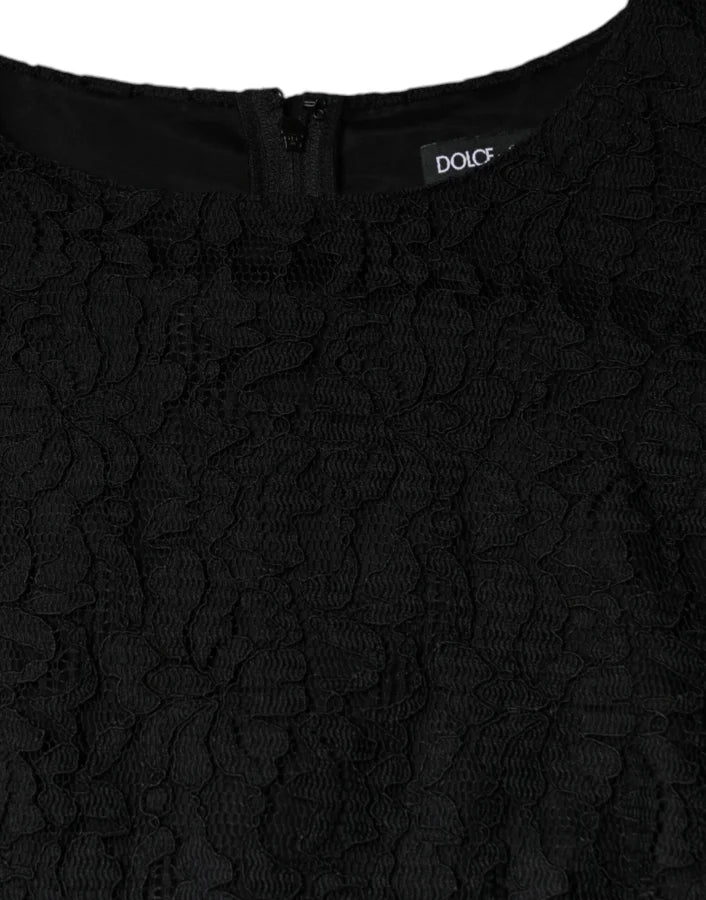 Dolce &amp; Gabbana Black Floral Lace Sheath Sleeveless Mini Dress
