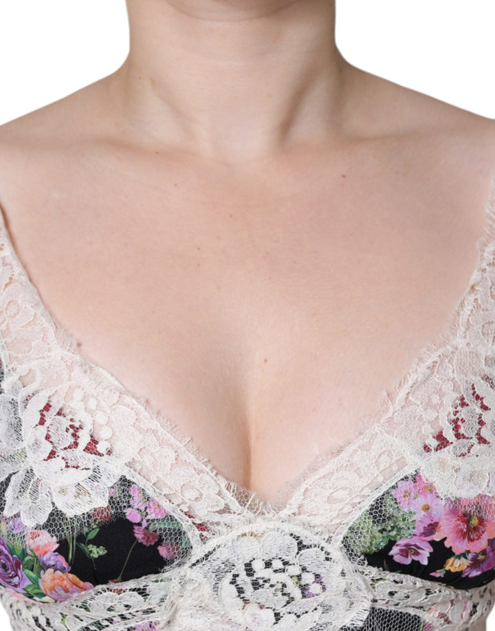Dolce &amp; Gabbana - Black Floral Lace Short Sleeves Blouse Top
