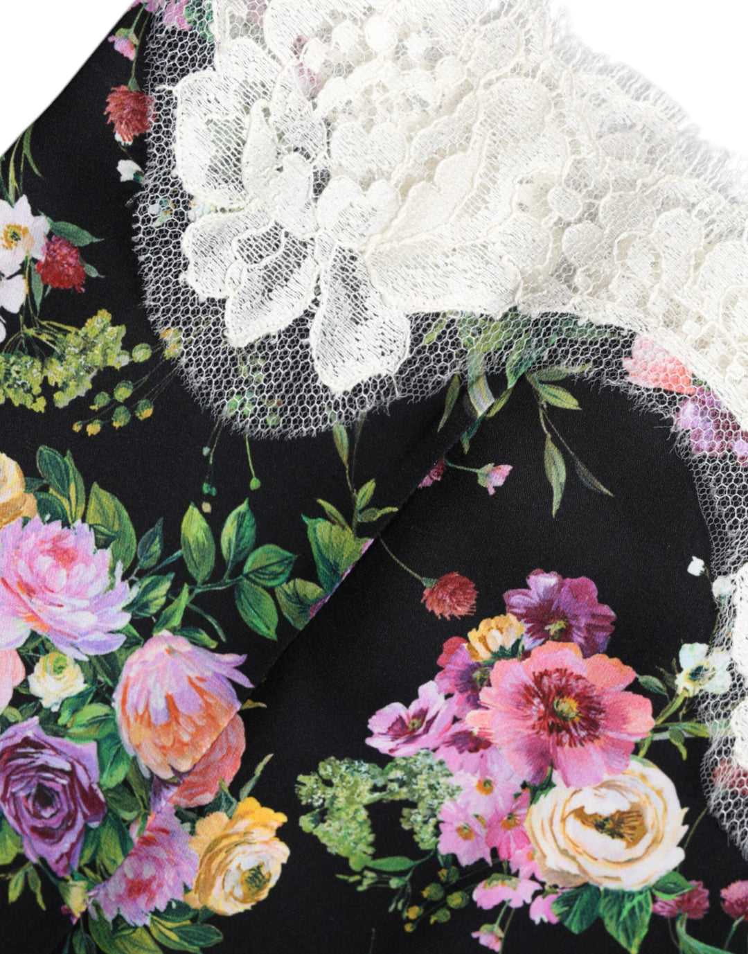 Dolce &amp; Gabbana - Black Floral Lace Short Sleeves Blouse Top