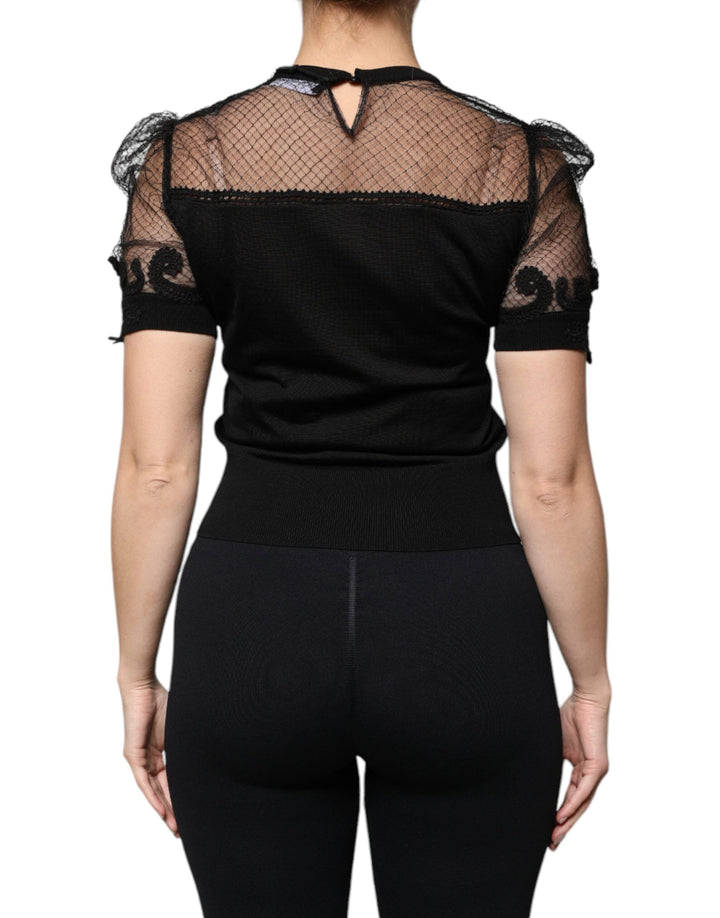 Dolce &amp; Gabbana Blouses - Women’s Black Floral Lace Short Sleeves Blouse Top