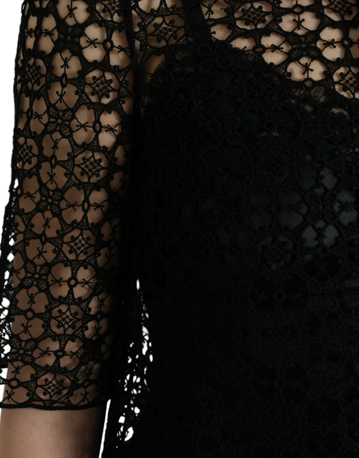 Dolce &amp; Gabbana - Black Floral Lace Short Sleeves Blouse Top