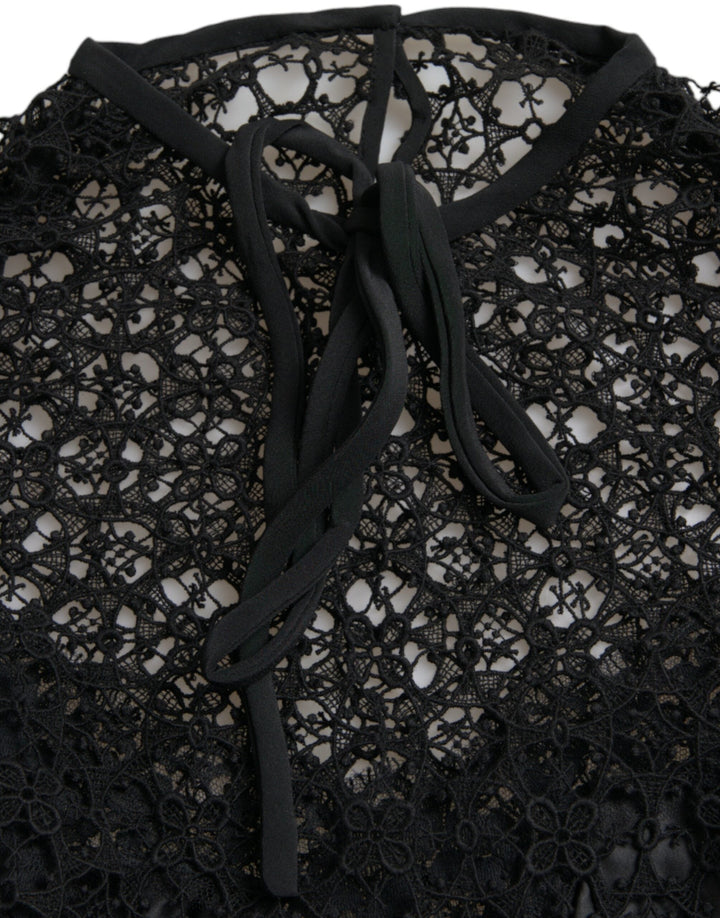 Dolce &amp; Gabbana - Black Floral Lace Short Sleeves Blouse Top