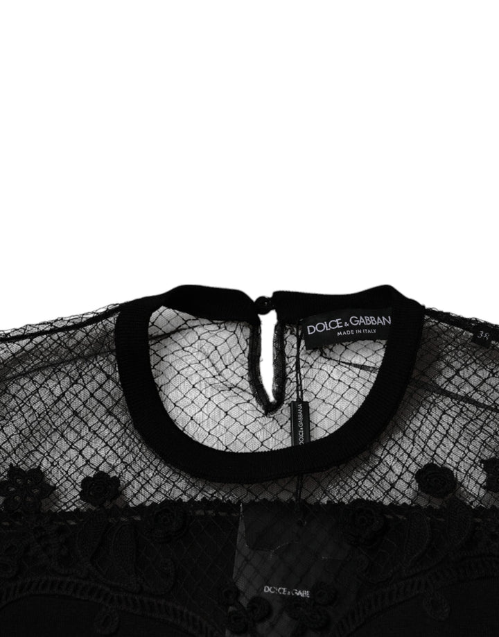 Dolce &amp; Gabbana Blouses - Women’s Black Floral Lace Short Sleeves Blouse Top