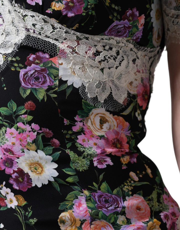 Dolce &amp; Gabbana - Black Floral Lace Short Sleeves Blouse Top