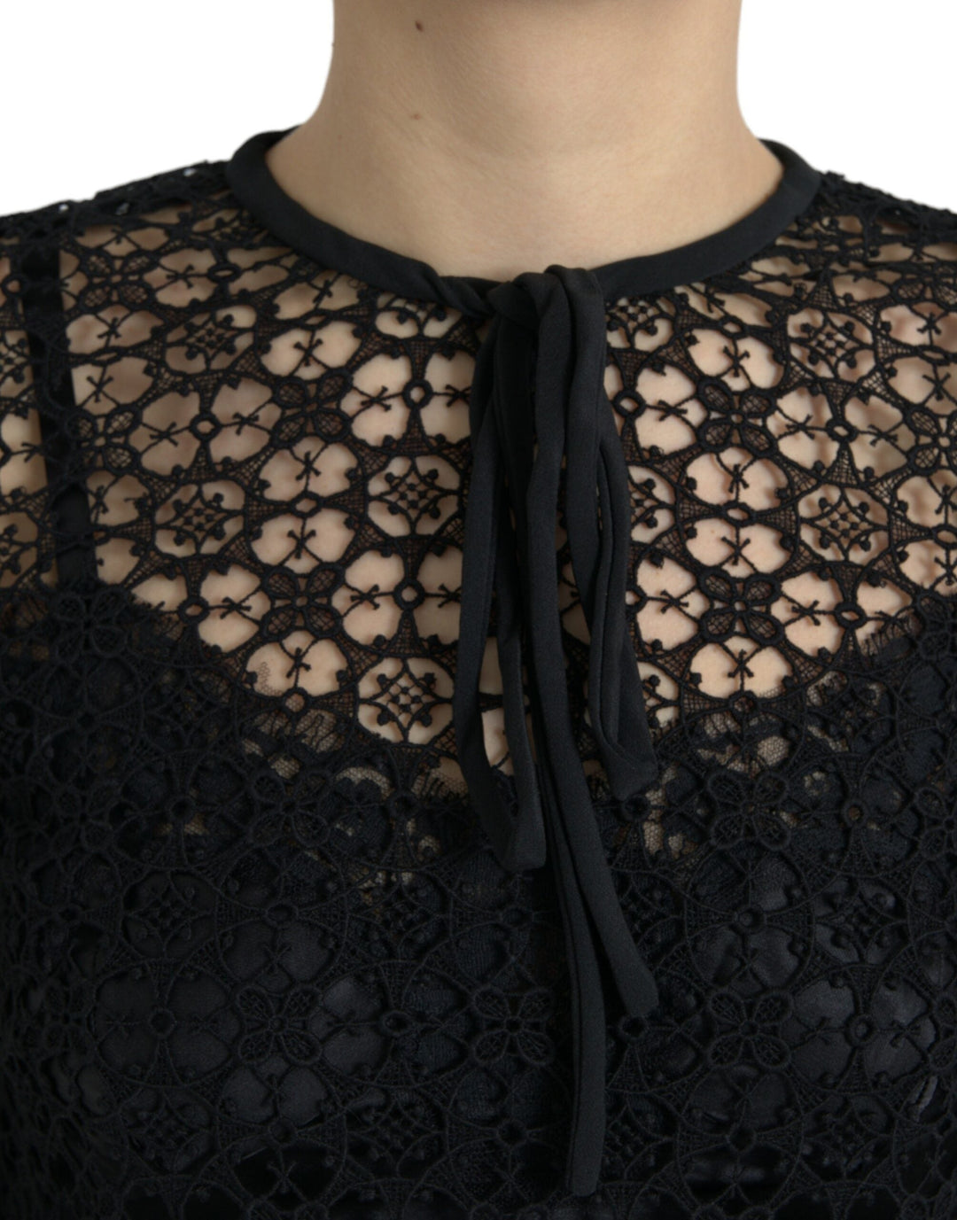 Dolce &amp; Gabbana - Black Floral Lace Short Sleeves Blouse Top