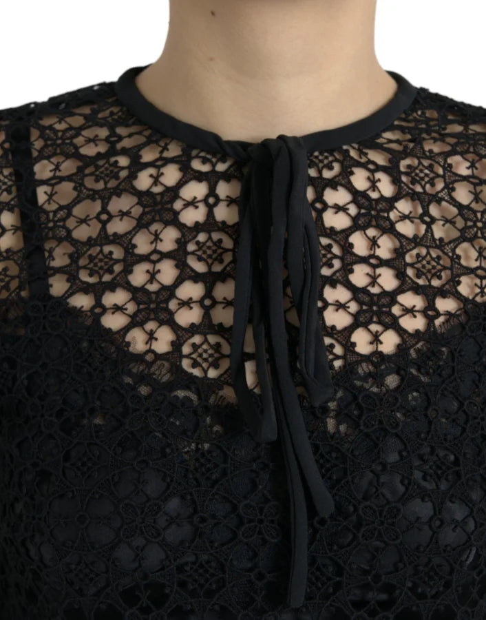 Dolce &amp; Gabbana Black Floral Lace Short Sleeves Blouse Top