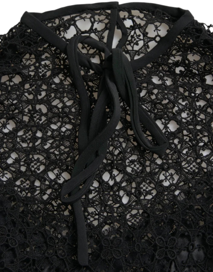 Dolce &amp; Gabbana Black Floral Lace Short Sleeves Blouse Top