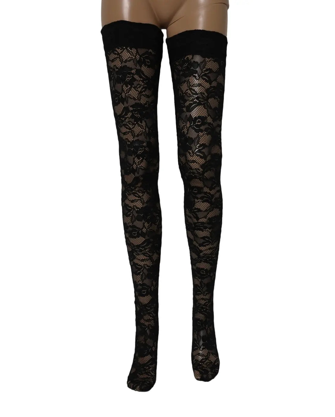 Dolce &amp; Gabbana Black Floral Lace Thigh High Stockings Socks