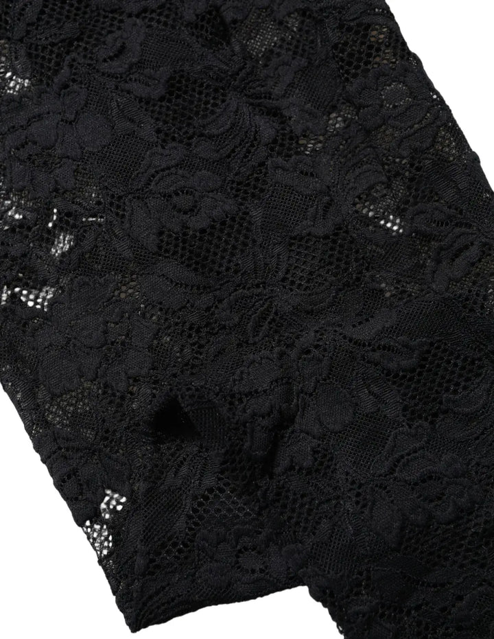 Dolce &amp; Gabbana Black Floral Lace Thigh High Stockings Socks