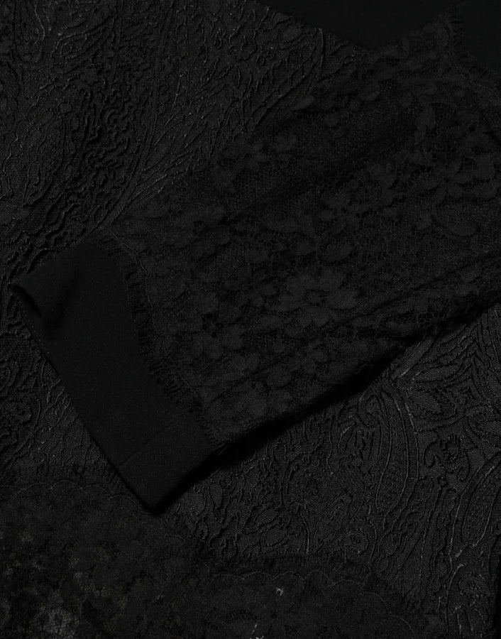 Dolce &amp; Gabbana Black Floral Lace Trim Sheath A-line Dress