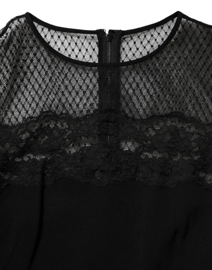 Dolce &amp; Gabbana Black Floral Lace Trim Sheath A-line Dress