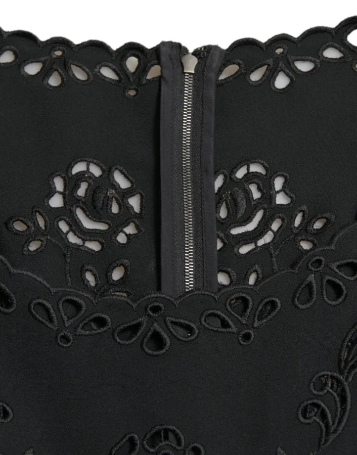 Dolce &amp; Gabbana Black Floral Lace Viscose Bodycon Midi Dress