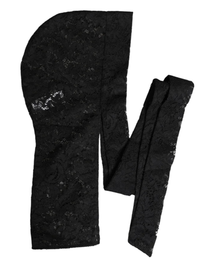 Dolce &amp; Gabbana Black Floral Lace Whole Head Wrap Hat