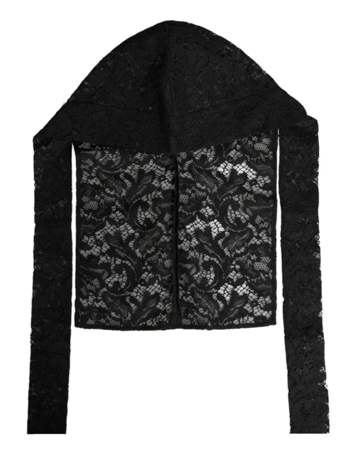 Dolce &amp; Gabbana Black Floral Lace Whole Head Wrap Hat