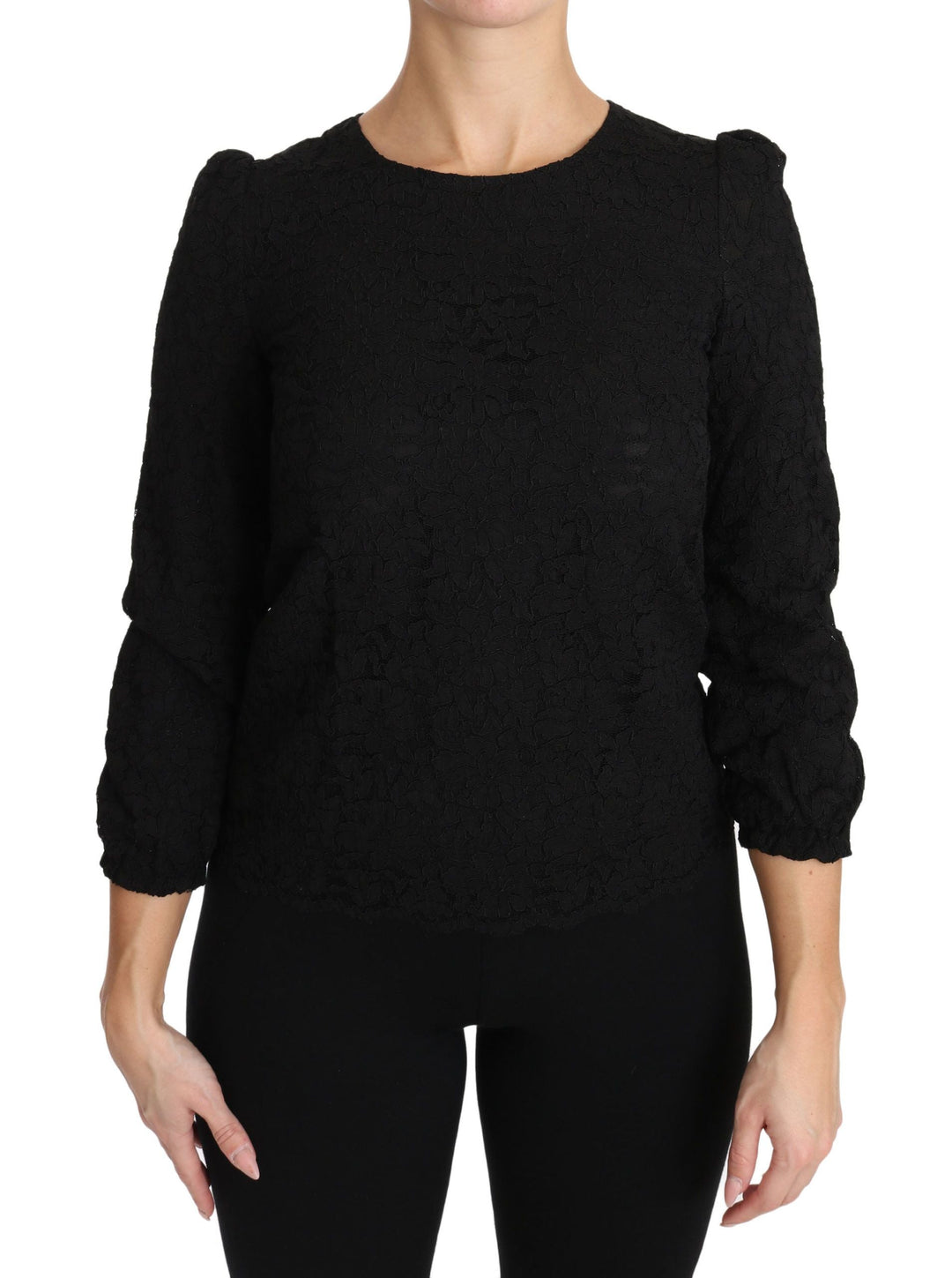 Dolce &amp; Gabbana - Black Floral Lace Zipper Top Blouse