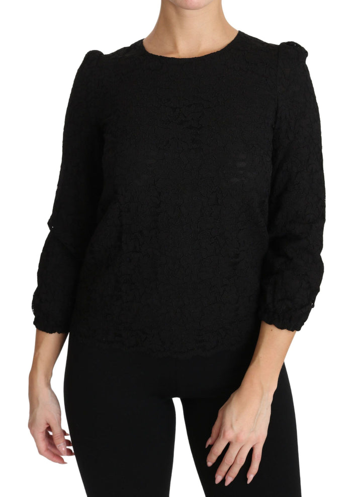 Dolce &amp; Gabbana - Black Floral Lace Zipper Top Blouse
