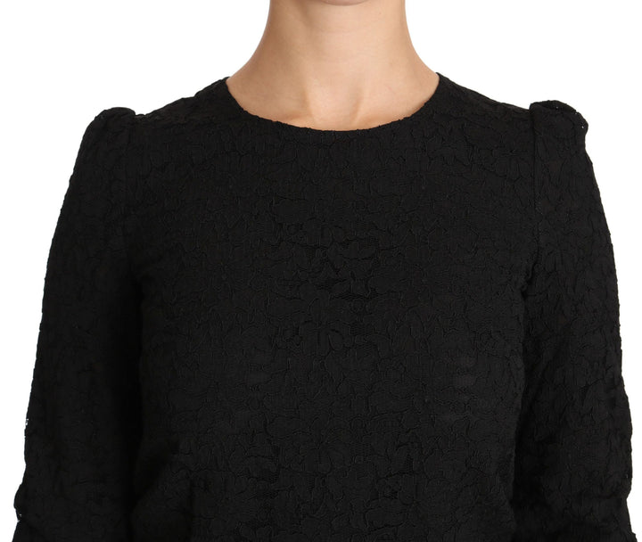 Dolce &amp; Gabbana - Black Floral Lace Zipper Top Blouse
