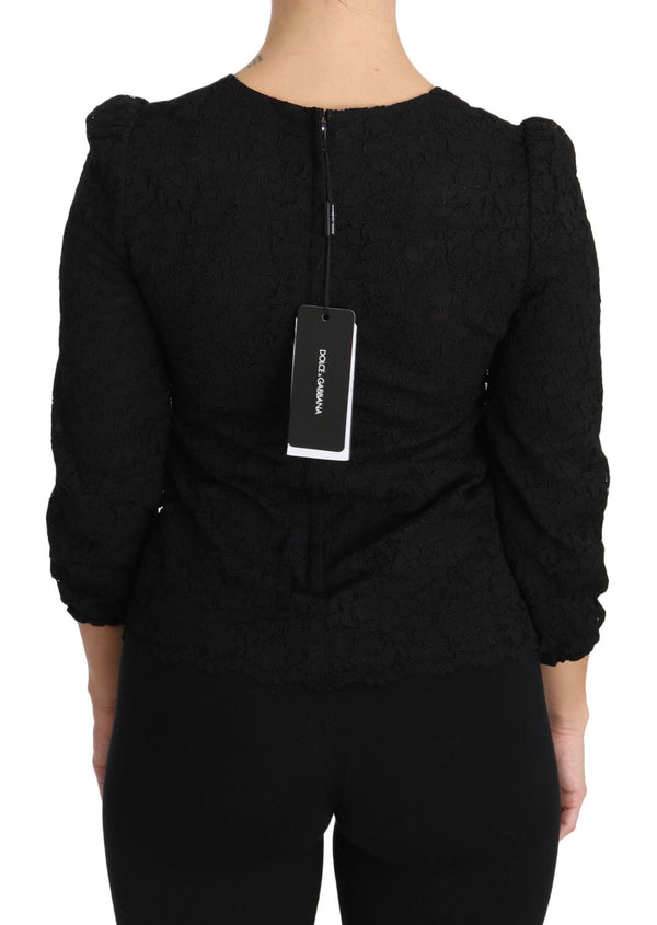 Dolce & Gabbana - Black Floral Lace Zipper Top Blouse