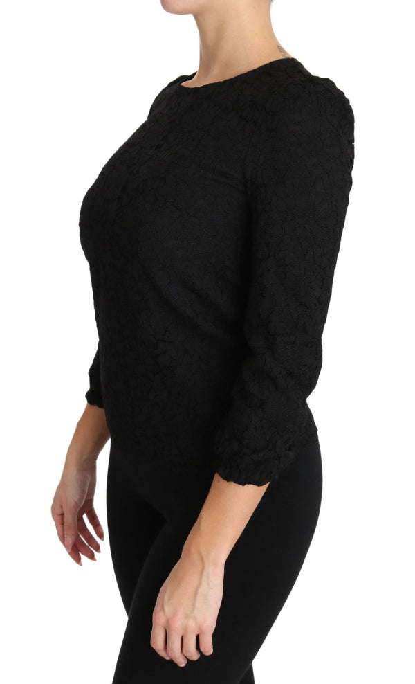 Dolce & Gabbana - Black Floral Lace Zipper Top Blouse