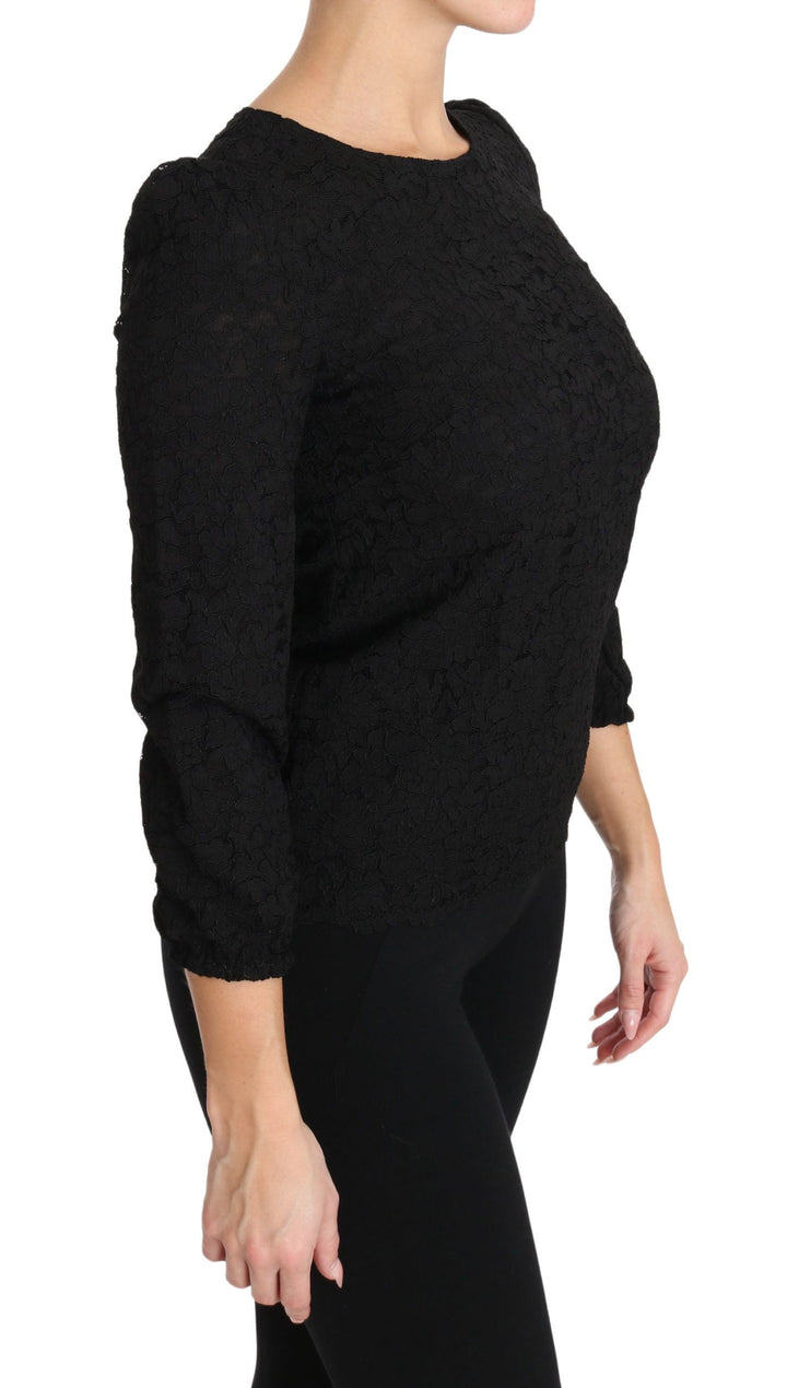 Dolce &amp; Gabbana - Black Floral Lace Zipper Top Blouse