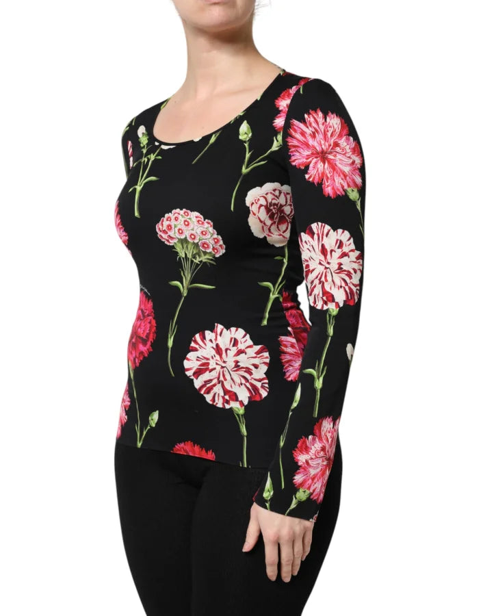 Dolce &amp; Gabbana Black Floral Long Sleeve Women Blouse Top