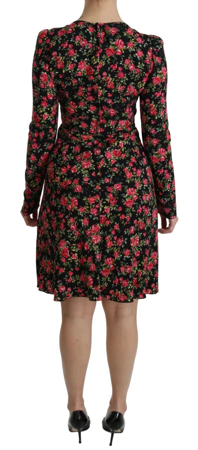 Dolce &amp; Gabbana Black Floral Longsleeve Knee Length Dress