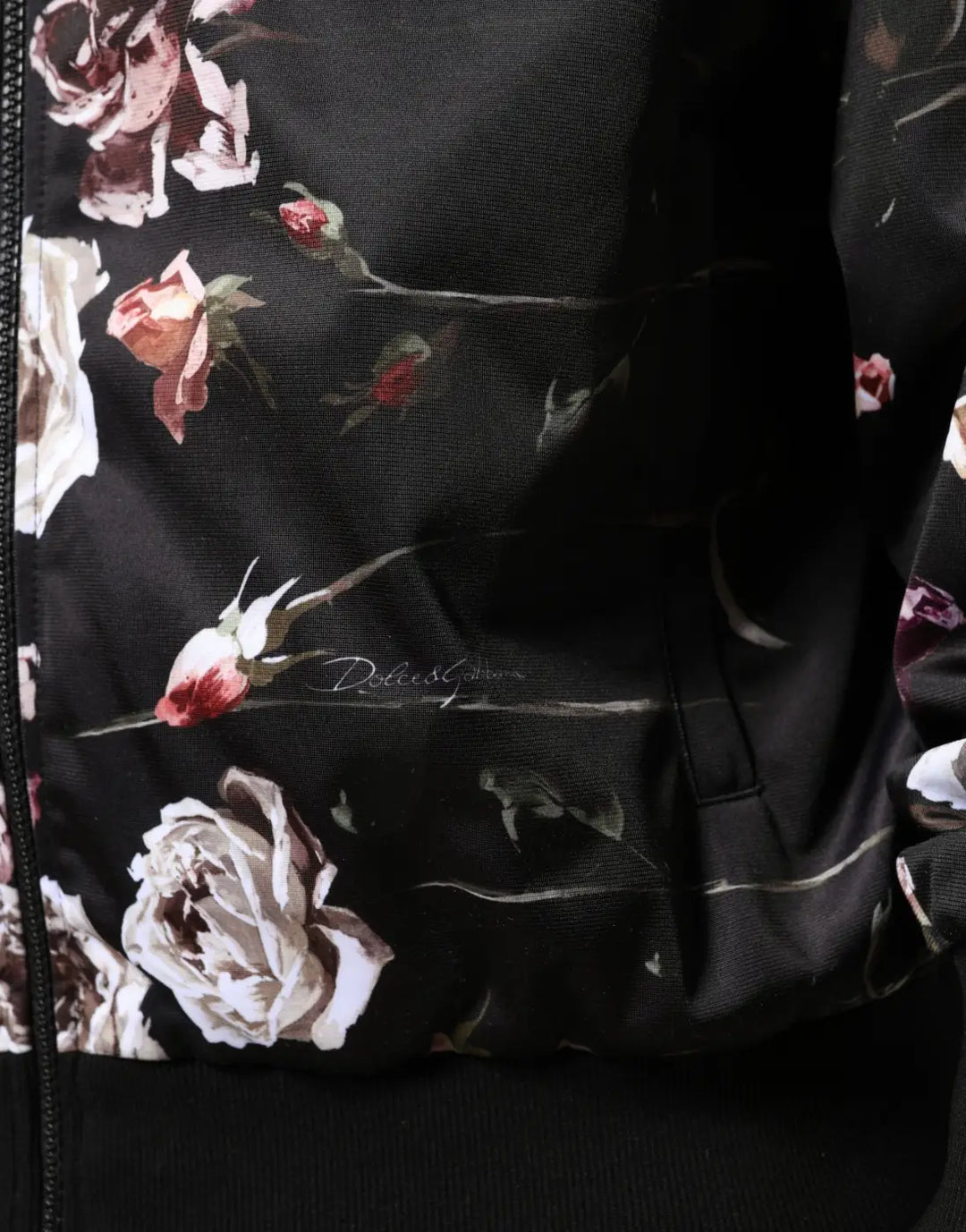 Dolce &amp; Gabbana Black Floral Polyester Full Zip Bomber Jacket