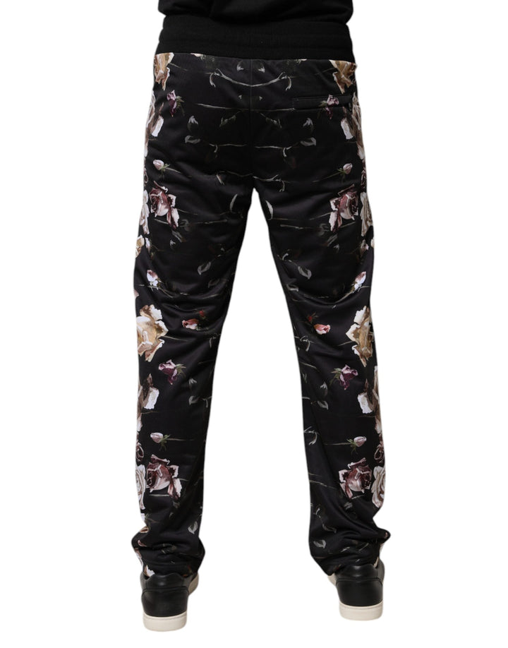 Dolce &amp; Gabbana Black Floral Polyester Jogger Pants