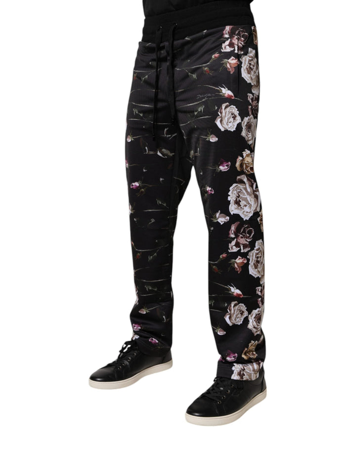 Dolce &amp; Gabbana Black Floral Polyester Jogger Pants