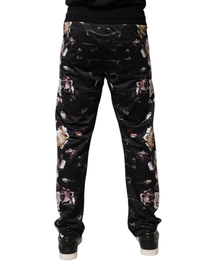 Dolce &amp; Gabbana Black Floral Polyester Jogger Pants