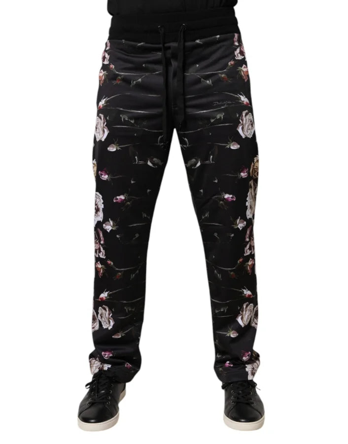 Dolce &amp; Gabbana Black Floral Polyester Jogger Pants