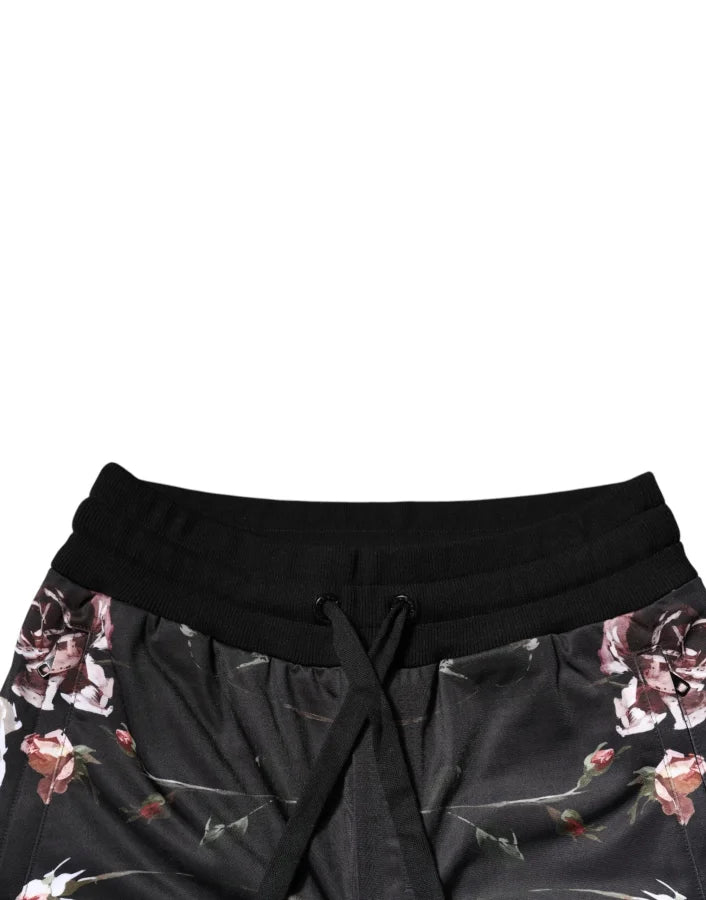 Dolce &amp; Gabbana Black Floral Polyester Jogger Pants