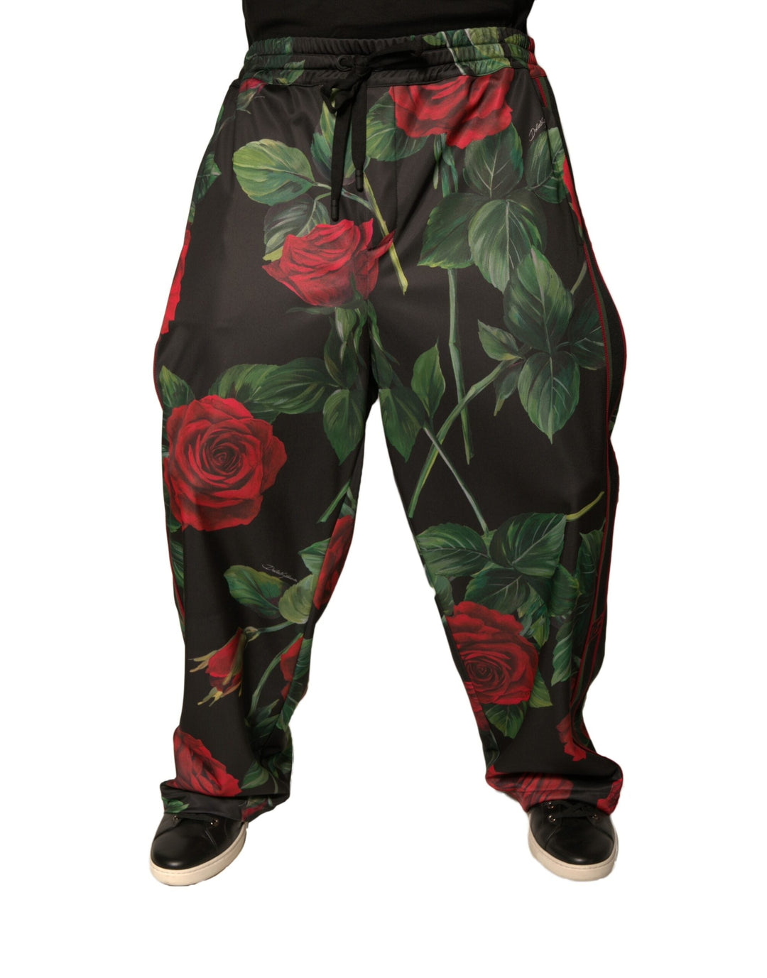 Dolce &amp; Gabbana Black Floral Polyester Jogger Sweatpants Pants