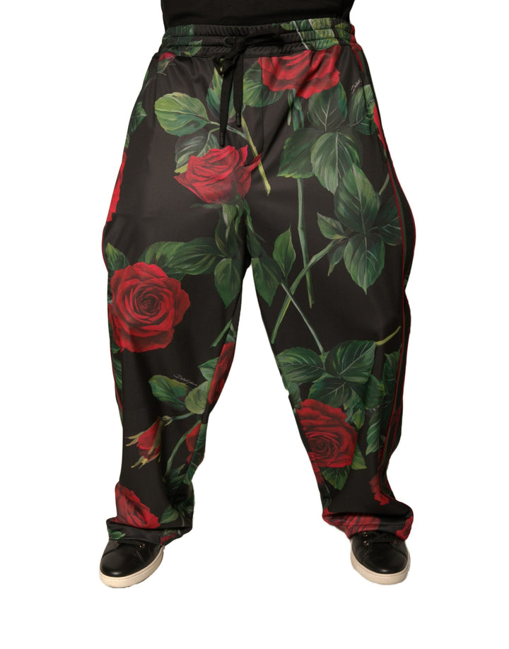 Dolce &amp; Gabbana Black Floral Polyester Jogger Sweatpants Pants