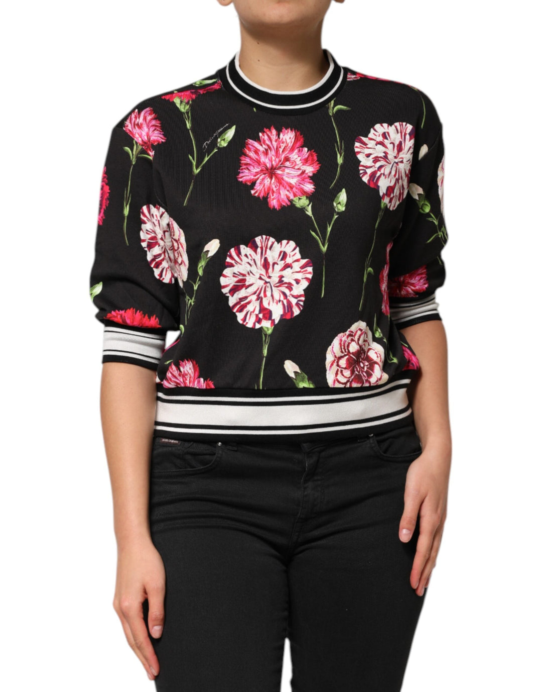 Dolce &amp; Gabbana Blouses - Women’s Black Floral Print Cotton Short Sleeves Top