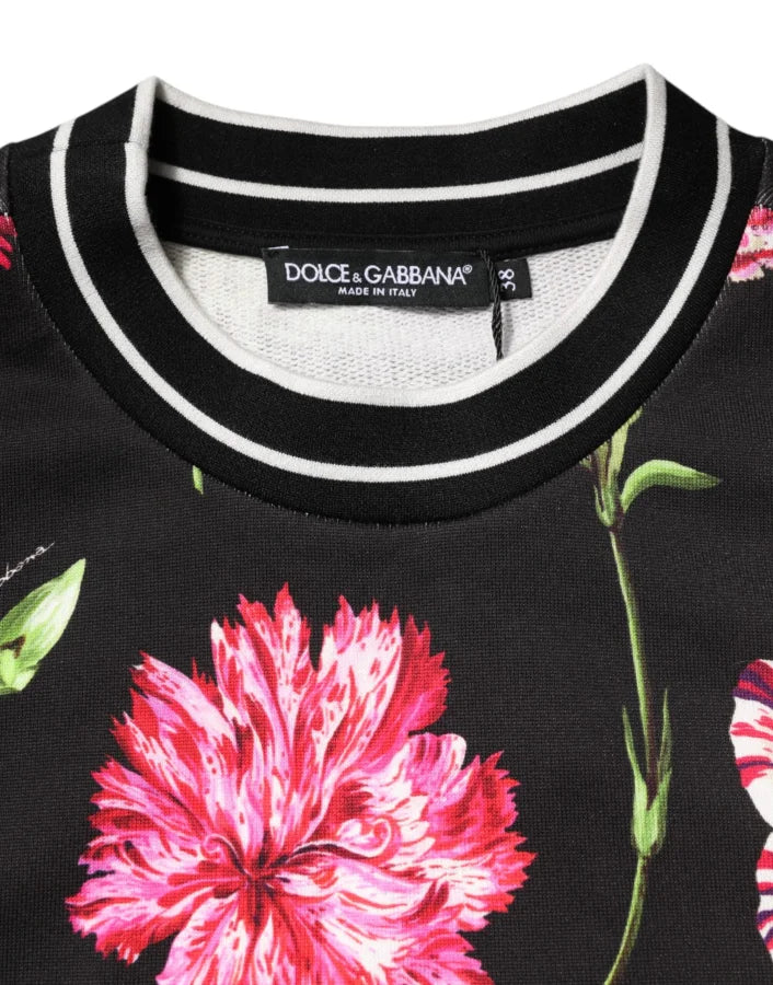 Dolce &amp; Gabbana Black Floral Print Cotton Short Sleeves Top