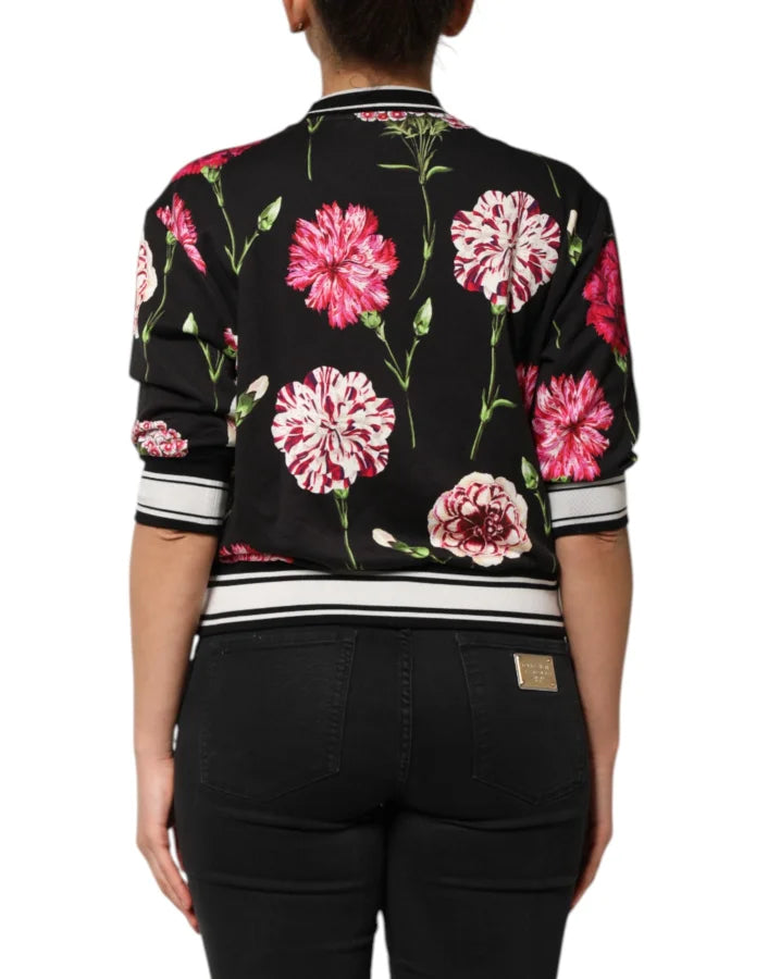 Dolce &amp; Gabbana Black Floral Print Cotton Short Sleeves Top