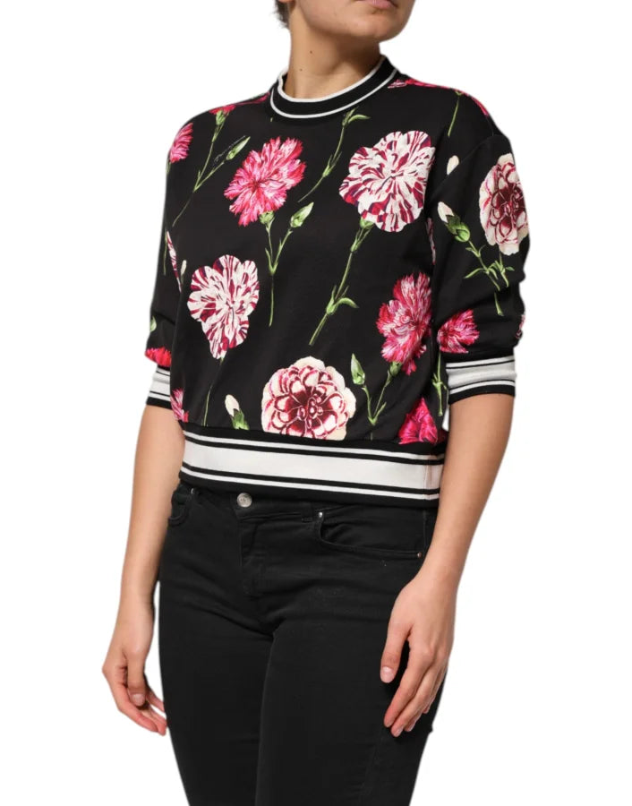 Dolce &amp; Gabbana Black Floral Print Cotton Short Sleeves Top