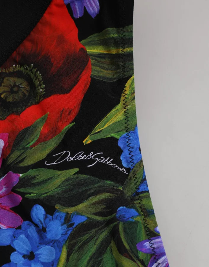 Dolce &amp; Gabbana Black Floral Print High Waist Panty Underwear
