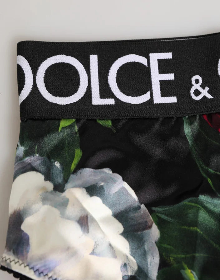 Dolce &amp; Gabbana Black Floral Print High Waist Panty Underwear