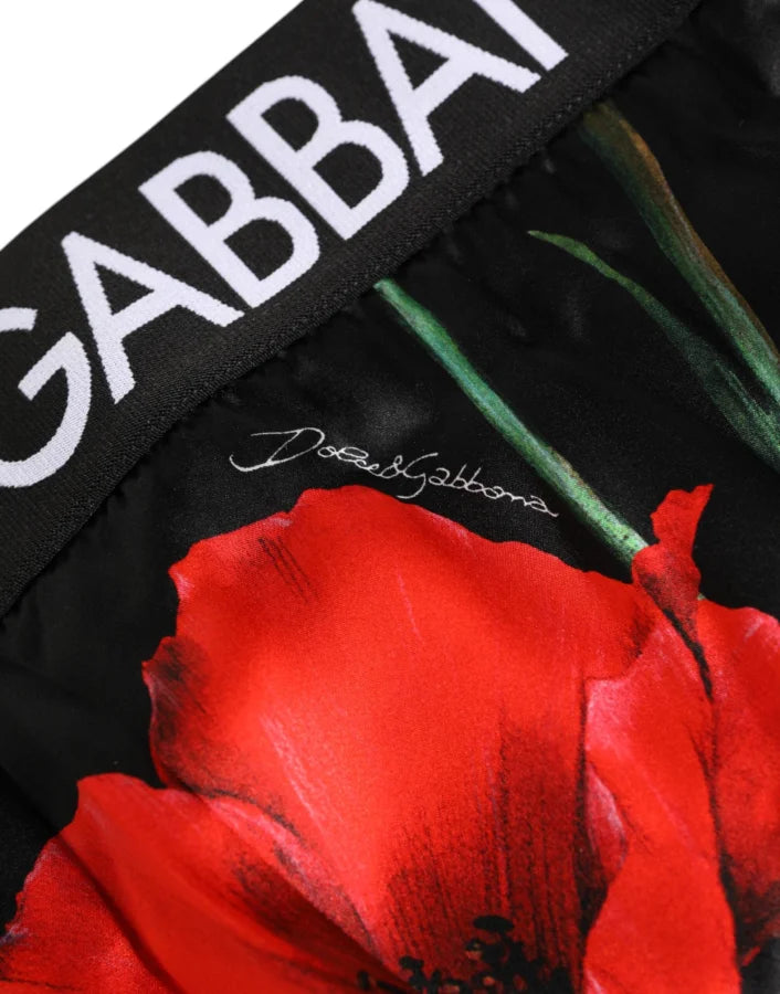 Dolce &amp; Gabbana Black Floral Print High Waist Sheer Mesh Underwear